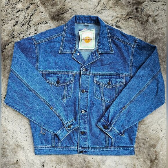 Hard Rock Cafe Guitars Denim Jacket Button Front Jean Embroidered M Unisex - Picture 4 of 13